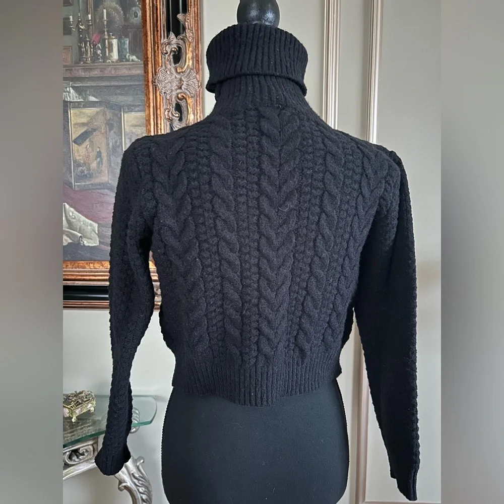 New Capitol Knit Cropped Turtleneck Sweater Chunky Fisherman Dark Academia XS S - Picture 3 of 5